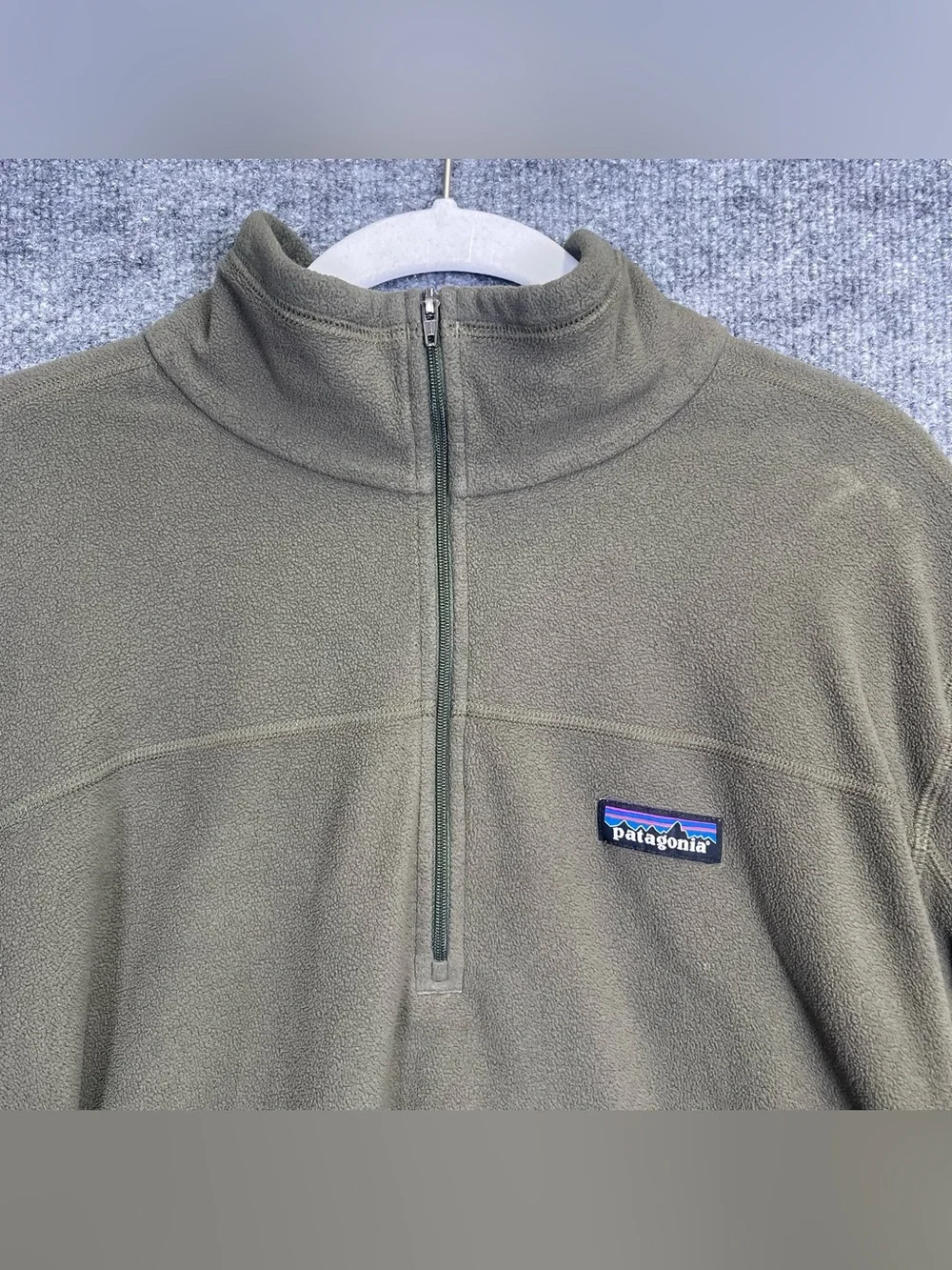 Patagonia Mens Large Fleece Quarter Zip Pullover Sweater Olive Green Gorpcore